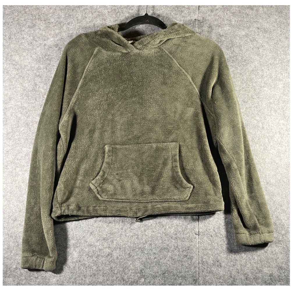 Hippie Rose Womens Olive Green Fleece Hoodie Pullover Kangaroo Pocket Small